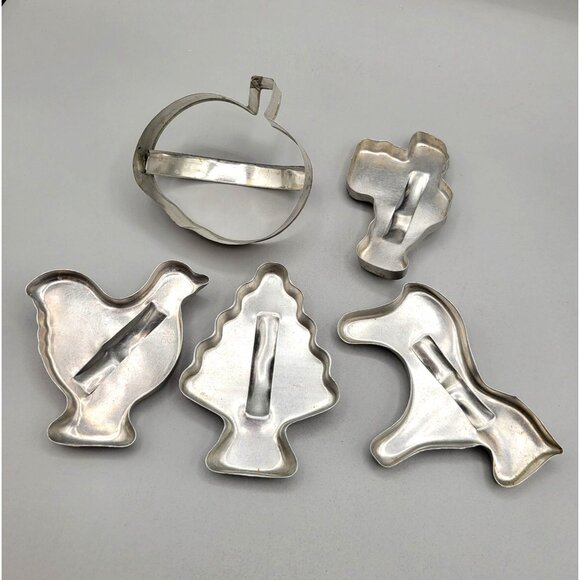 Vintage Aluminum Cookie Cutters with Handles Variety Set Of 5 - Picture 3 of 7